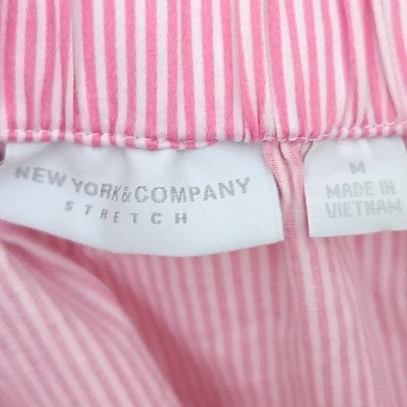 New York & Company Pink Pin Strip Stretch Off Shoulder Bell Sleeve Top Size M - Picture 5 of 7